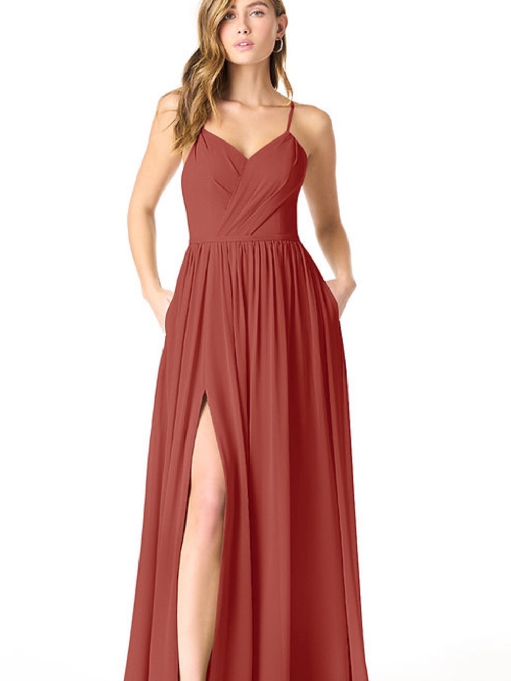 Azazie Rust Red Spaghetti Strap Maxi Dress